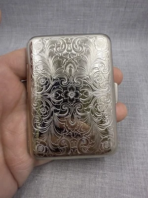 Estuche para tarjetas de visita de cigarrillos de metal tono plata Hansaware Alemania vintage Foto 1 de 4