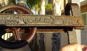 Rare antique S. J. Co. cast iron barn door roller 1886 California 4 Los Angeles - Picture 1 of 5