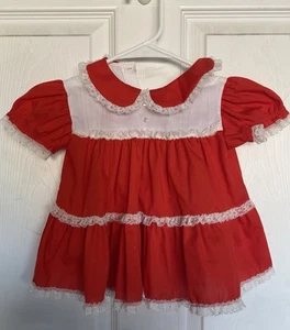 VESTIDO BEBÉ NIÑA VINTAGE Rojo Y Blanco Hecho a Mano Años 70 Sin Talla - Imagen 1 de 11