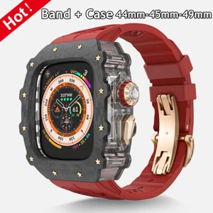 Crystal+Carbon Fiber Case Rubber Band For Apple Watch Ultra 2 49mm 9 8 7 44/45MM - Picture 1 of 35