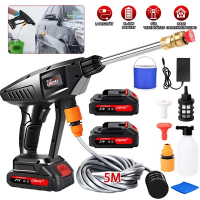 MARKENLOS 3000W Akku Hochdruckreiniger 2 Akkus Auto Mobiler Druckreiniger Spritzpistole