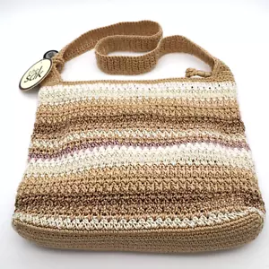 The Sak Casual Classics Crochet Shoulder Hobo Carry All Bag Purse Dune Stripe - Picture 1 of 10