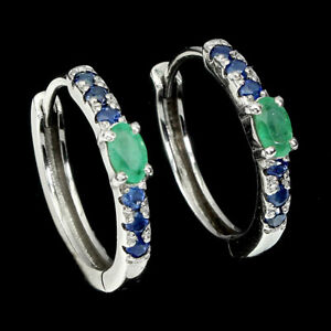 Unheated Oval Emerald 5x3mm Sapphire Diamond Cut 925 Sterling Silver Earrings