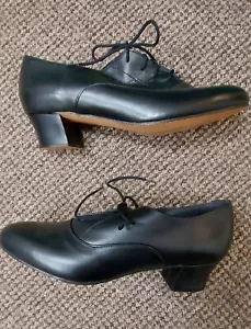 Line Dancing Shoes Marching Shoes Cadets Shoes Black UK 7.5 Leather Upper & Sole - Picture 1 of 9