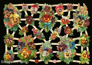 German Embossed Vintage Style Scrap Die Cut - Stunning Pansy / Flowers EF7356 - Picture 1 of 1