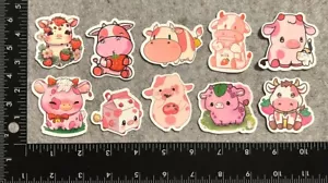 Lot of 10 Assorted Pink Cow Stickers - Picture 1 of 1