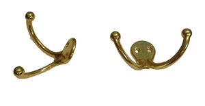 2PK National Brass Tone Closet Bathroom Bedroom Clothes Robe Double Hook Hangers - Picture 1 of 1