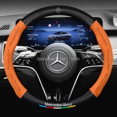 Cubierta de volante de coche de 15"" para Mercedes Benz imitación cuero naranja protector Foto 1 de 4