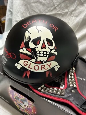 全新带盒 Ed Hardy KBC 摩托车头盔 Nomad Ed Death or Glory 黑色 S — 第 1/4 张图片