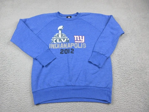 New York Giants Sweater Womens Large Blue Logo NFL Football Superbowl 2012 Cover