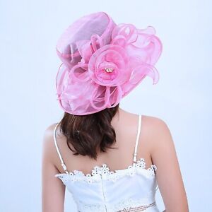 Women Organza Church Hat Fascinator Tea Party Hats Bridal Wedding Sun Hat