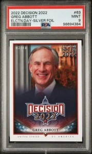 Greg Abbott Decision 2022 #63 SILVER FOIL ELECTION DAY PARALLEL 3/10 PSA 9 POP 1 - Picture 1 of 2