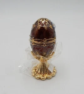 Pewter Egg Trinket Jewelry Box Enameled Copper Gold Jeweled Stand Richmont House - Picture 1 of 9