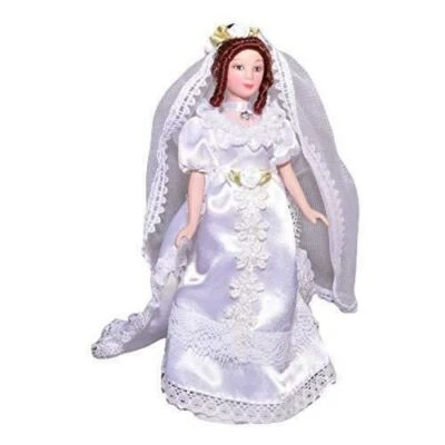 Bambole Casa Brunetta Sposa Con Velo Porcellana Matrimonio Figura 1:12 Donna - Immagine 1 di 4