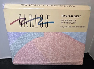 Vintage 1993 Caress Hopscotch Twin Size Flat Sheet Poly Blend NOS - Image 1 of 4