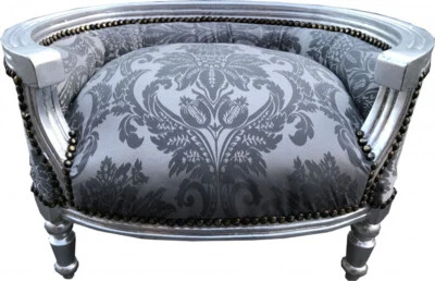 Casa Padrino Barock Hunde & Katzen Sofa in Silber Bouquet Muster / Silber