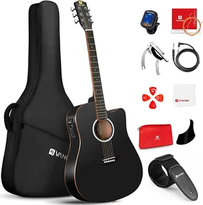 Pacchetto Chitarra Elettrica Acustica per Principianti Adulti Adolescenti Full Size Cutaway Aco - Foto 1 di 7