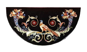 Consola de esquina lateral de mármol negro de 24" x 15" con incrustación de mesa pietra dura malaquita - Imagen 1 de 4