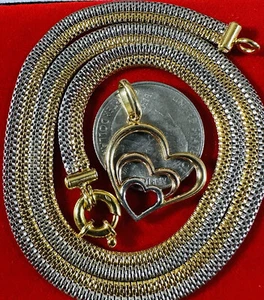 BRANDNEW 18K 750 Real Gold Snake Heart Necklace 17” long 6mm 18.2g multicolor - Picture 1 of 24