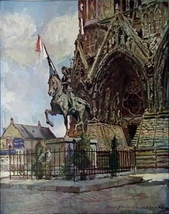 GUERRE 14-18 - STATUE de JEANNE d'ARC devant la CATHÉDRALE de REIMS (Flameng) - Picture 1 of 2