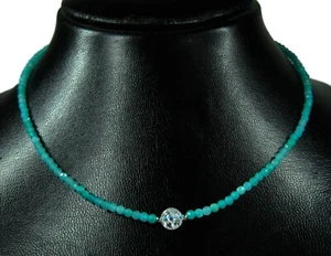 blauer Andenopal Halskette 925 Silber facettiert Ø3 mm mit Bergkristallperle - Bild 1 von 6