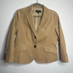 Talbots Blazer Womens 10 Petite Tan Corduroy Two Button Leather Patch Elbows - Picture 1 of 9