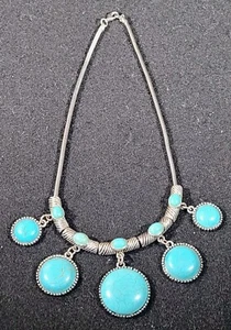Turquoise and silver Southwest style statement necklace - Picture 1 of 5