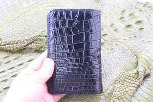 Black Genuine Croc Leather Wallet Passport  Handmade # P11 - Picture 1 of 6