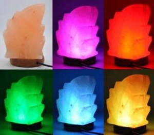 USB Himalayan Pink Salt Leaf Shape Lamp, 7 Multi Color Changing LED Bulb Lamp - Picture 1 of 6