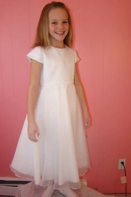 US Angels First Holy Communion 连衣裙风格 #239 尺寸 6X 白色缎面 Organza S/S — 第 1/4 张图片