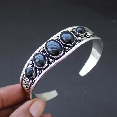 Brazalete brazalete de ónix negro brazalete de ónix negro enchapado en plata 925 joyas de piedras preciosas Foto 1 de 4