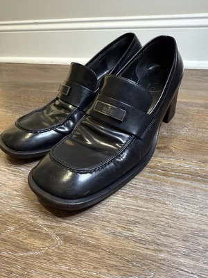 Gucci Black Leather Block Heel Loafer With Silver Metal Size US 9 B - Image 1 of 4