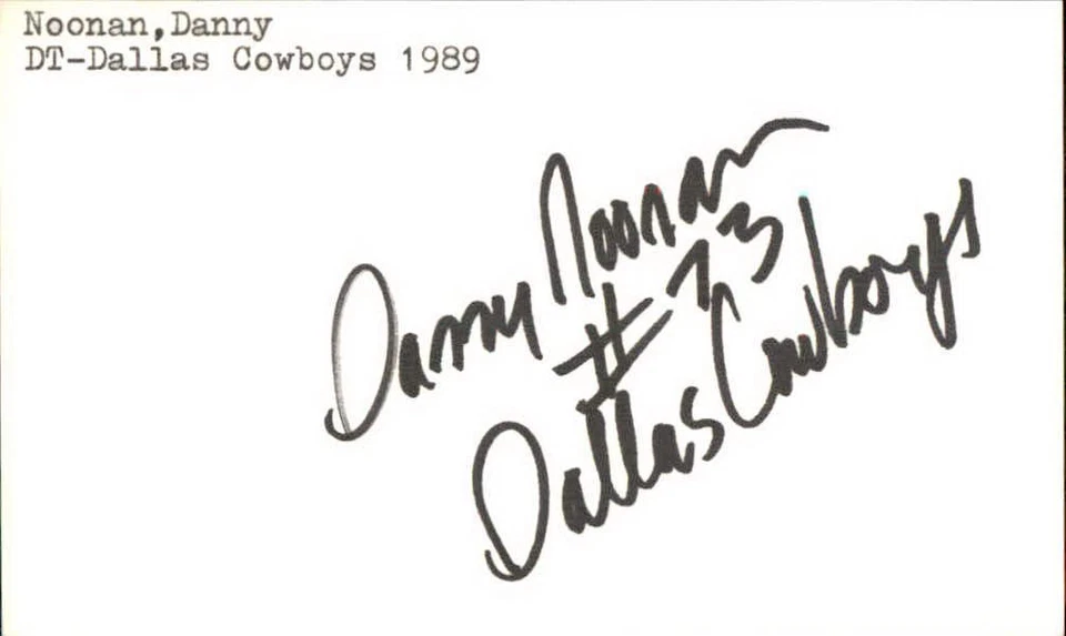 Danny Noonan Signed 3x5 Index Card Cut Cowboys Packers Autograph Den - Image 1 of 1