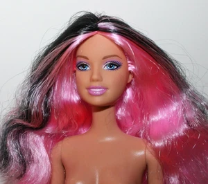 Mattel Barbie Doll Pink and Black Streaked Hair  Blue Eyes Bendable Legs - Picture 1 of 12