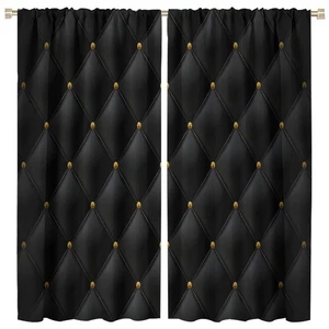 Black Gold Window Curtains,Luxury Black Leather Texture Print Blackout Window... - Bild 1 von 8