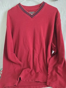Abercrombie & Fitch Mens Large red/ navy Knit Sweater Y2K RN 54867 v neck - Picture 1 of 3