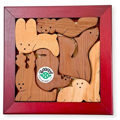 Japanese Wooden Animals Jigsaw Puzzle Handcrafted Figures Hand Curved Home Decor - Image 1 of 4