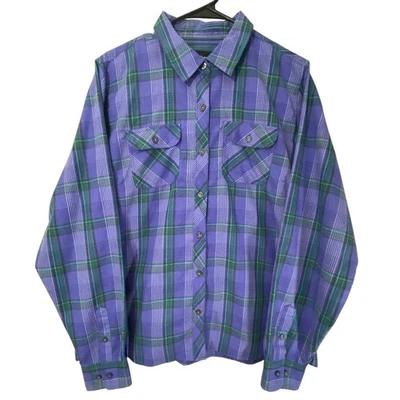 Camisa para mujer Marmot a cuadros con botones XL en púrpura y verde manga larga Foto 1 de 4