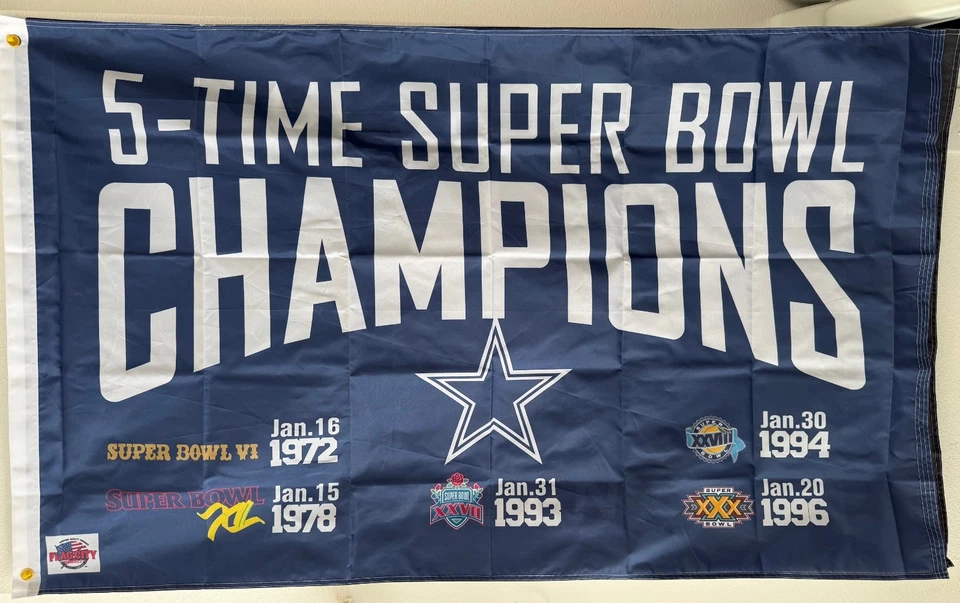 达拉斯牛仔队 5x 超级碗冠军 3x5 英尺国旗宿舍横幅墙壁装饰 — 第 1/1 张图片