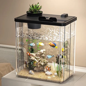 Fish Tank Aquarium Starter Kit, Mini Desktop Rectangular Fish Tank with Pump, LE - Picture 1 of 12