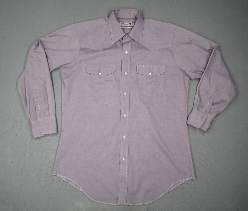 Vintage H Bar C Shirt Mens 16 33 Purple Button Up Rancher Yoke Made in USA - Изображение 1 из 4