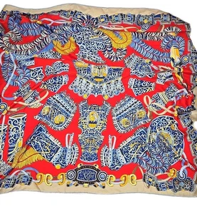 Bufanda de seda vintage Hermes, Pierre Marie, Sous L Eide Mars, 52x52 pulgadas - Imagen 1 de 21