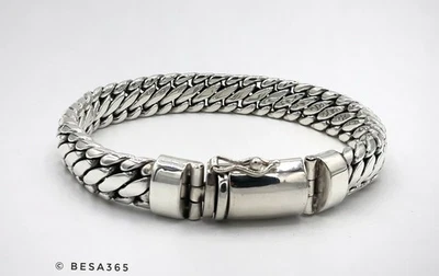 Panzerarmband 11mm massiv Silber 925er 17-25cm Glieder dreigliedrig Buddha Chain - Bild 1 von 4