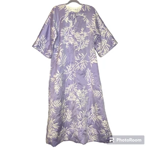 Vintage Neiman Marcus Lilac White Quilted Kimono Satin Zip Pockets Dress Size M - Picture 1 of 6