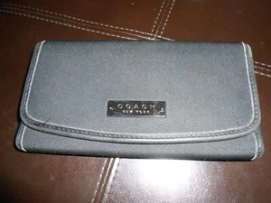 COACH Black Fabric Outer LEATHER Trim & Inside TRIFOLD WALLET - Picture 1 of 4