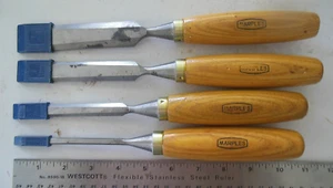 Set of 4 Vintage MARPLES Chisels SHEFFIELD ENGLAND- 1". 3/4" , 1/2" , 1`/4" - Picture 1 of 6