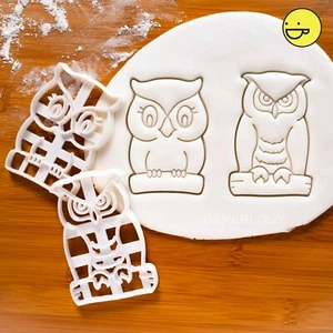Set of 2 Owl cookie cutter |Ornithology bird baby shower great horned graduation - Picture 1 of 9