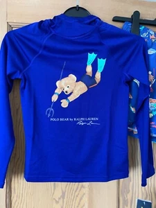 Ralph Lauren Kids Rashguard Polo Bear Royal BLUE Long Sleeved Hoodie Small (8) - Picture 1 of 5