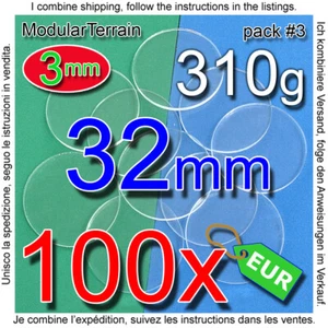 100x 32mm ROUND BASE 3mm CLEAR ACRYLIC DISC CIRCULAR METACRILATO SOCLE ROND - Imagen 1 de 3