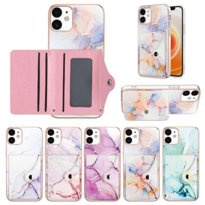 Luxury Marble Pattern Card Slot Cover Case for 15 14 13 12 11 Pro Max 7 8 - Image 1 of 4